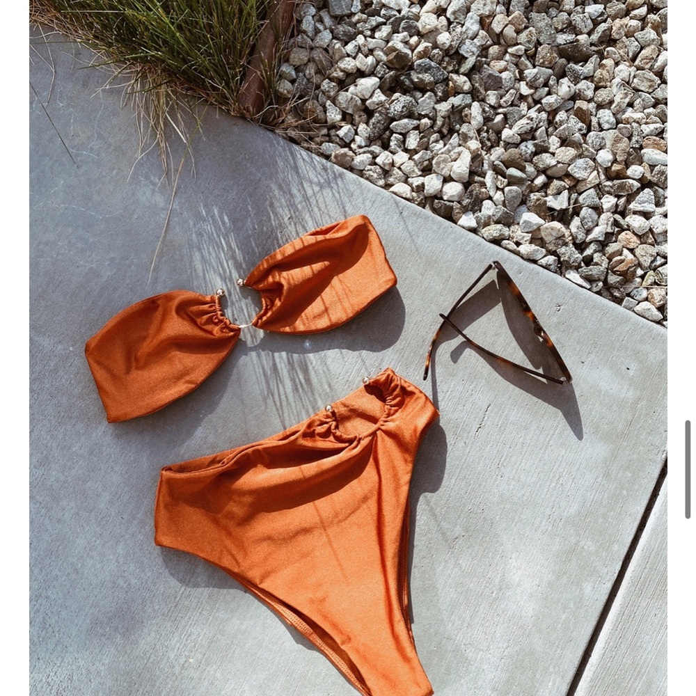 Camila Coelho Rust Orange Bandeau High-Waist Bikini